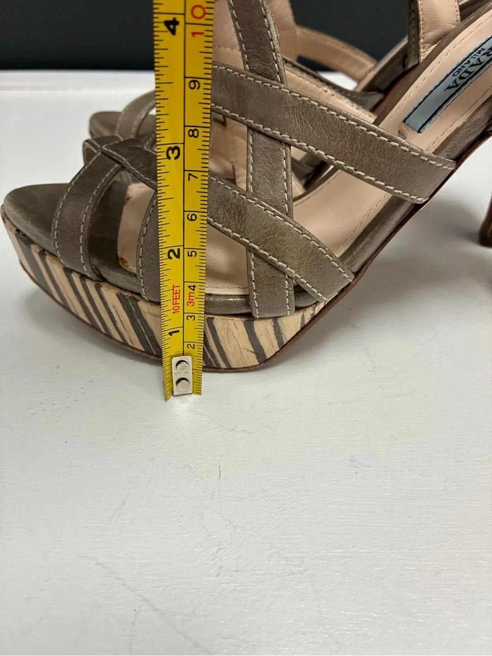 Prada Taupe Strappy Platform Heels